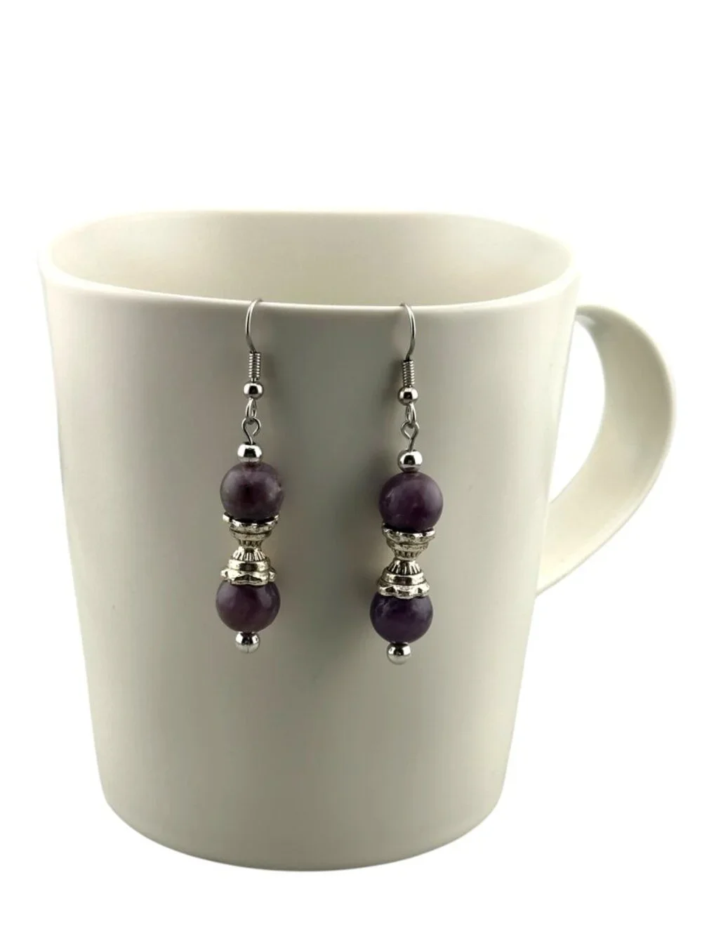 Lavender Jade Earrings Surgical Stainless Steel Purple Gemstone Dangle Handmade